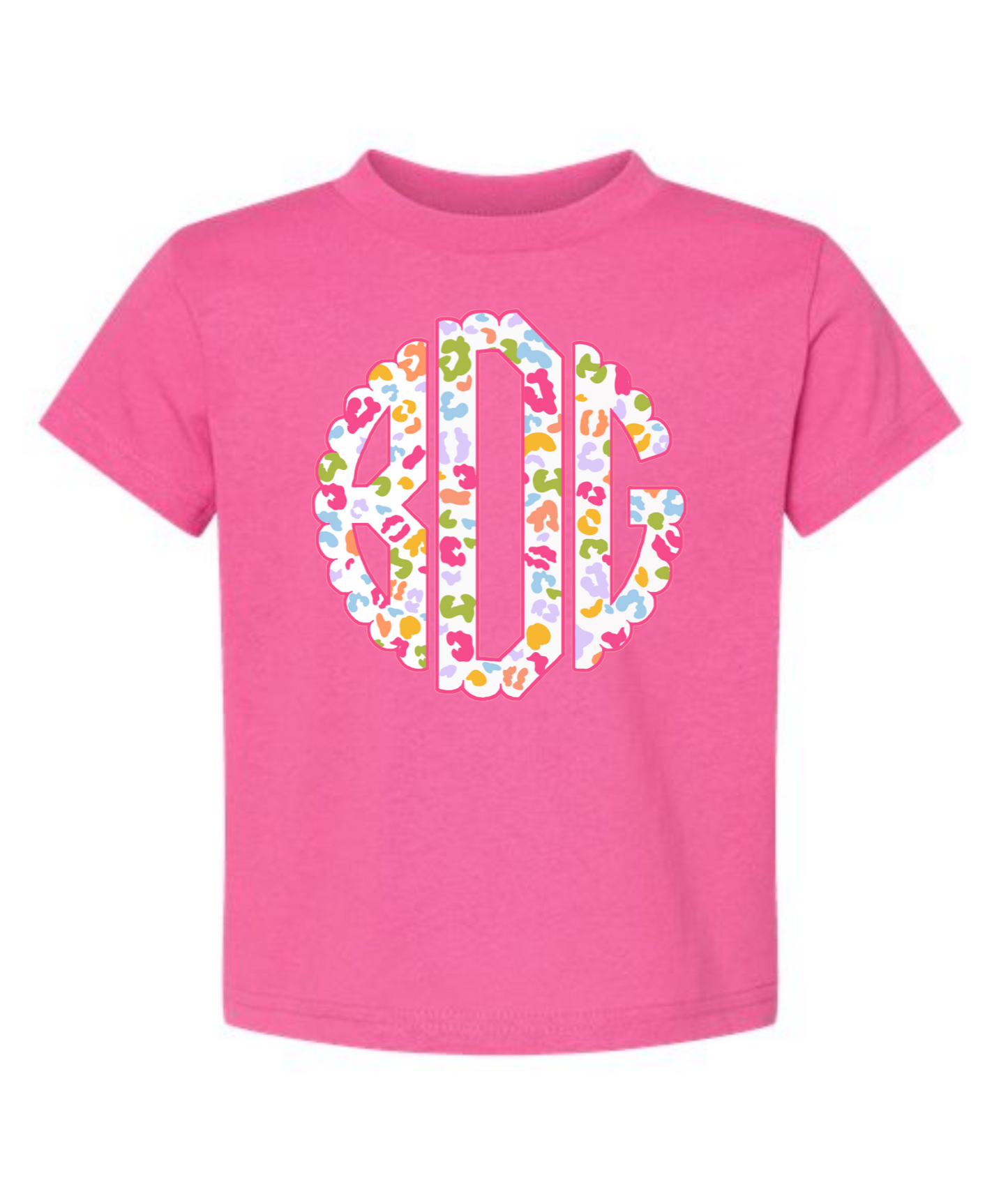 Girls Colorful Leopard Monogram Tee