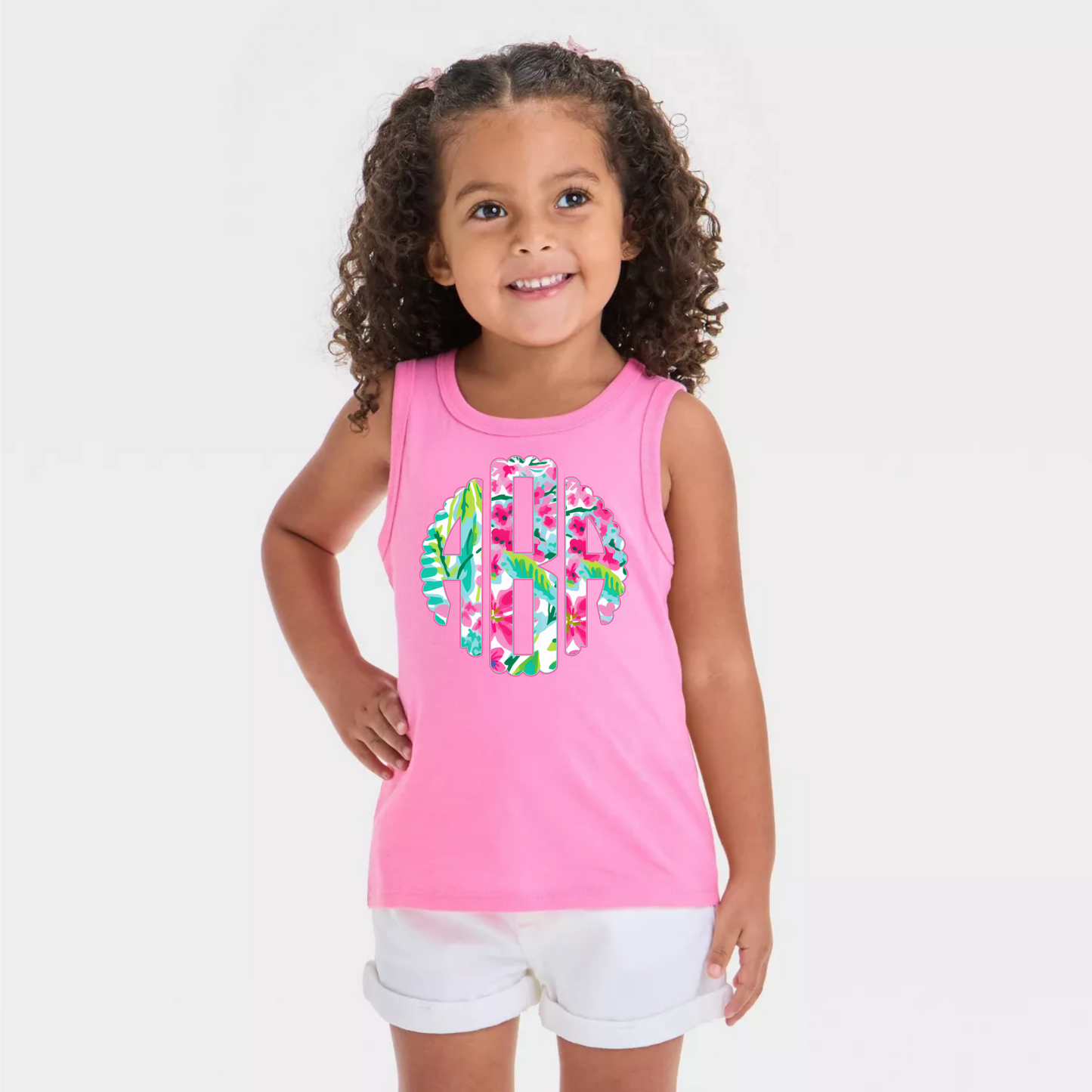 Toddler Girls Tropical Monogram Tank