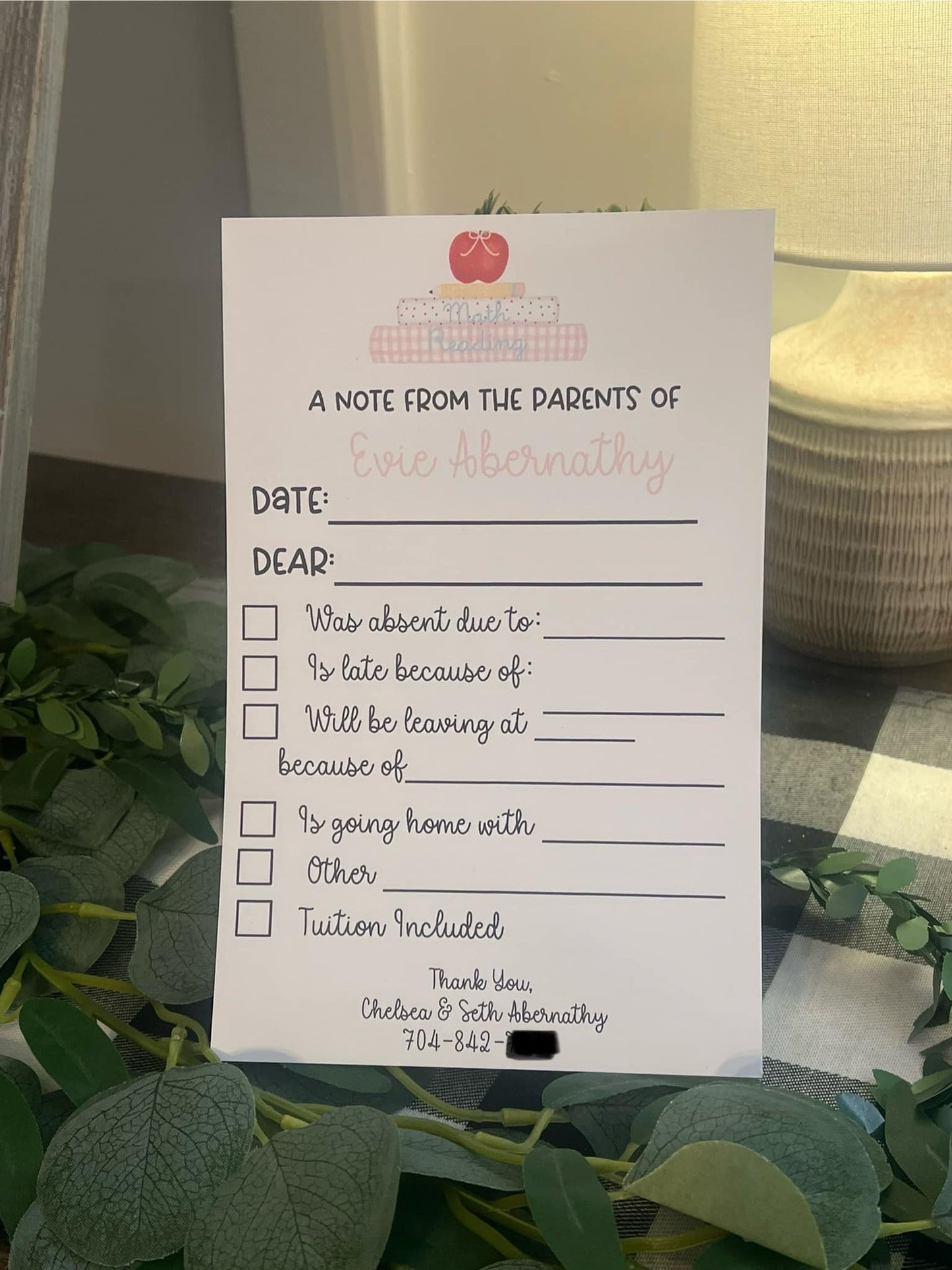 School Parent Note